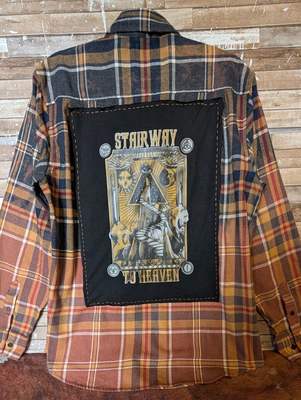 Led Zeppelin Stairway To Heaven Graphic Upcycled Dip Dyed Bleached Flannel Shirt